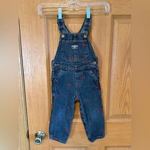 OshKosh B'gosh Boys Denim Overalls Vestbak Size 24 Mos. Blue With Embroidered